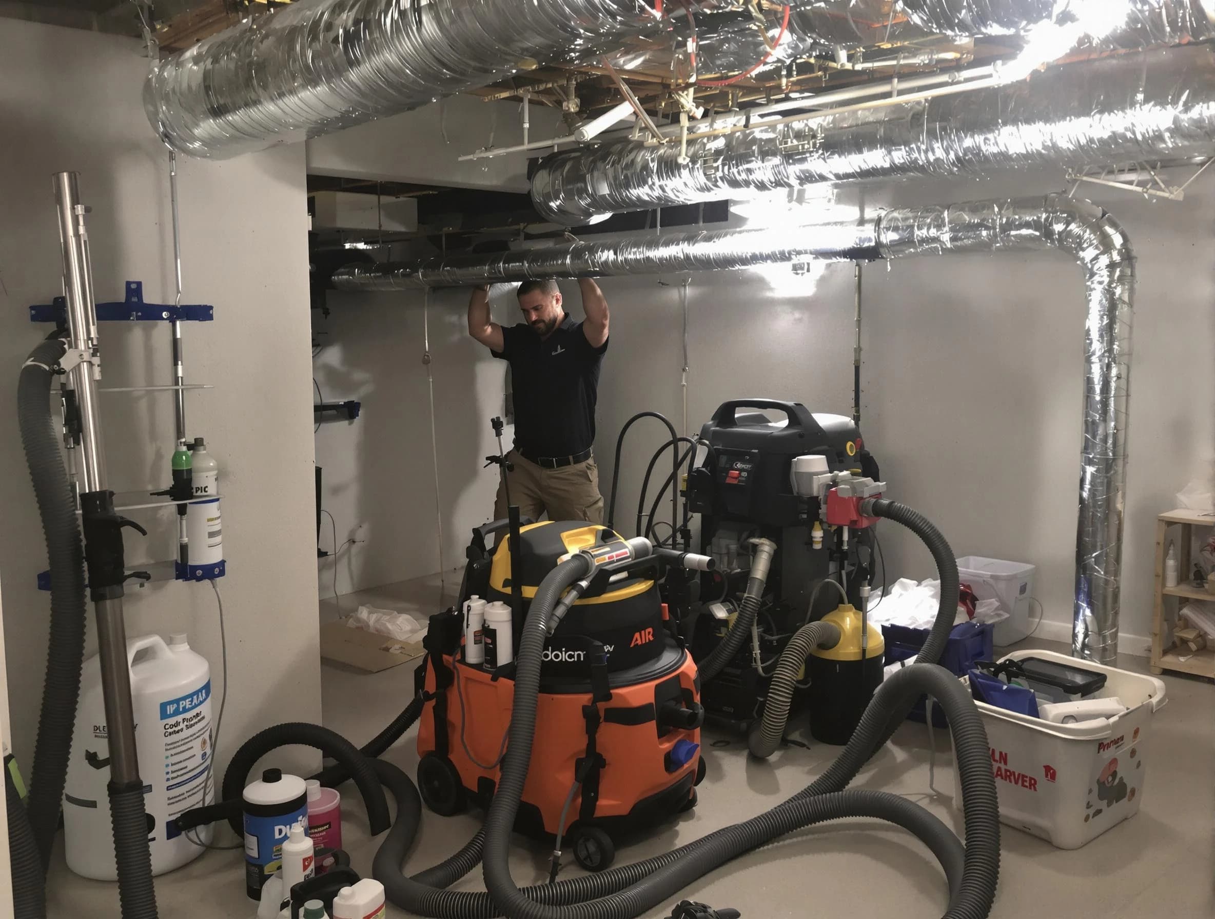 Santaquin Air Duct Cleaning specialist performing professional mold removal from air ducts using safety equipment in Santaquin