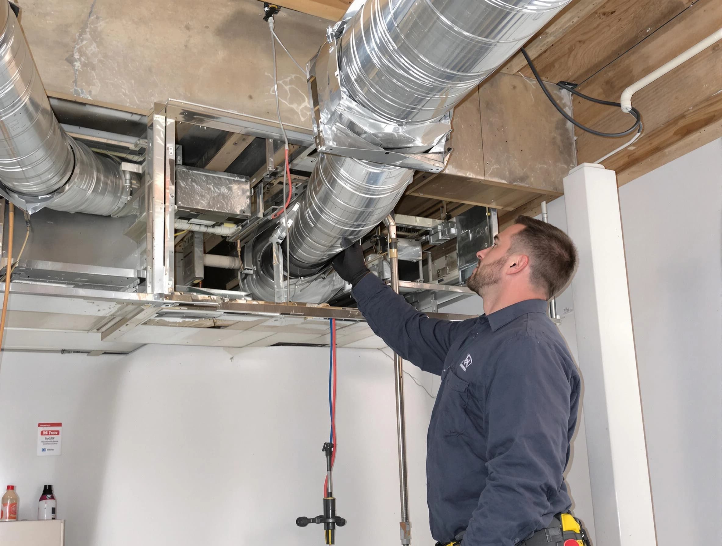 Santaquin Air Duct Cleaning technician performing professional air duct repair using specialized tools in Santaquin