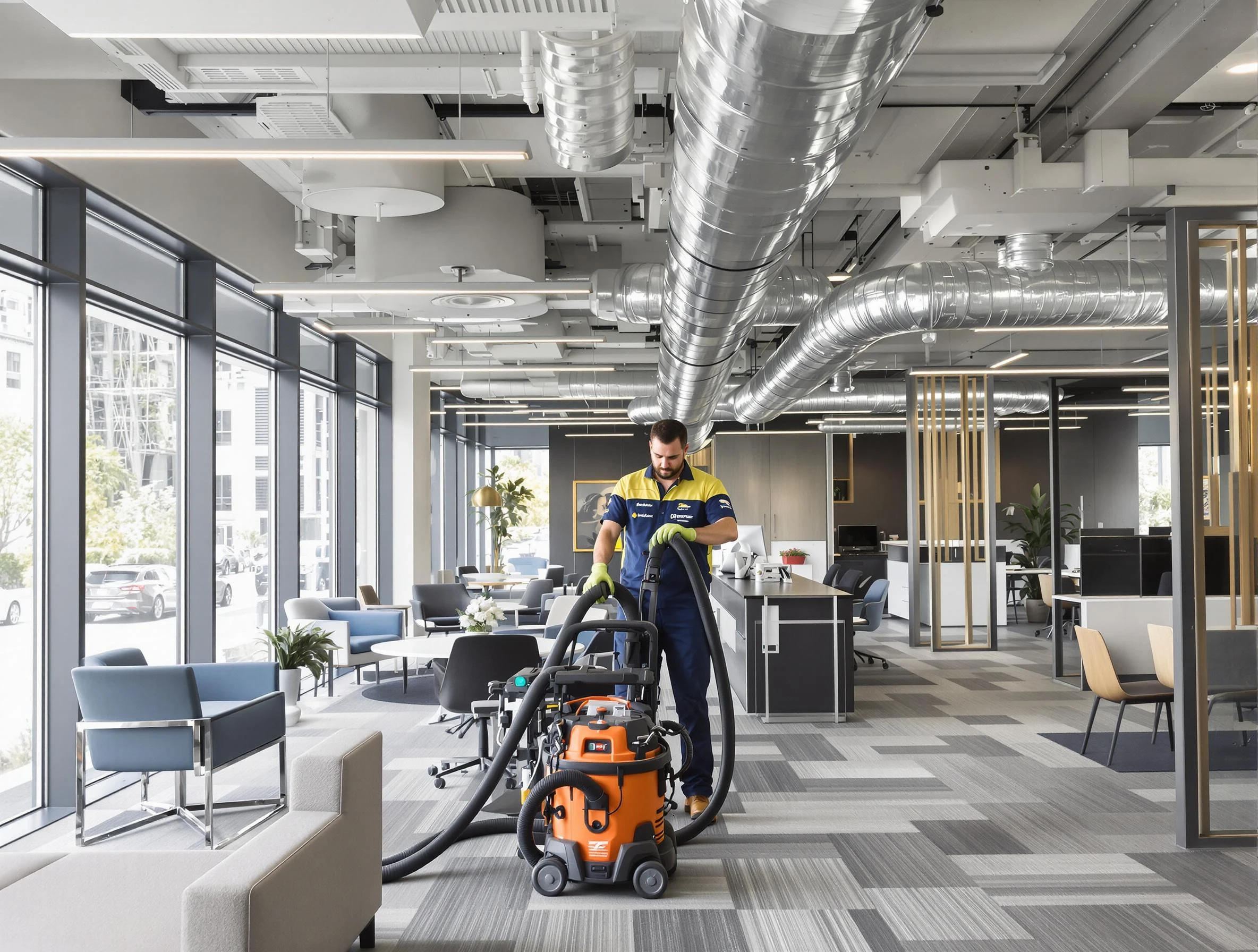 Santaquin Air Duct Cleaning team performing thorough commercial duct cleaning at a Santaquin business center